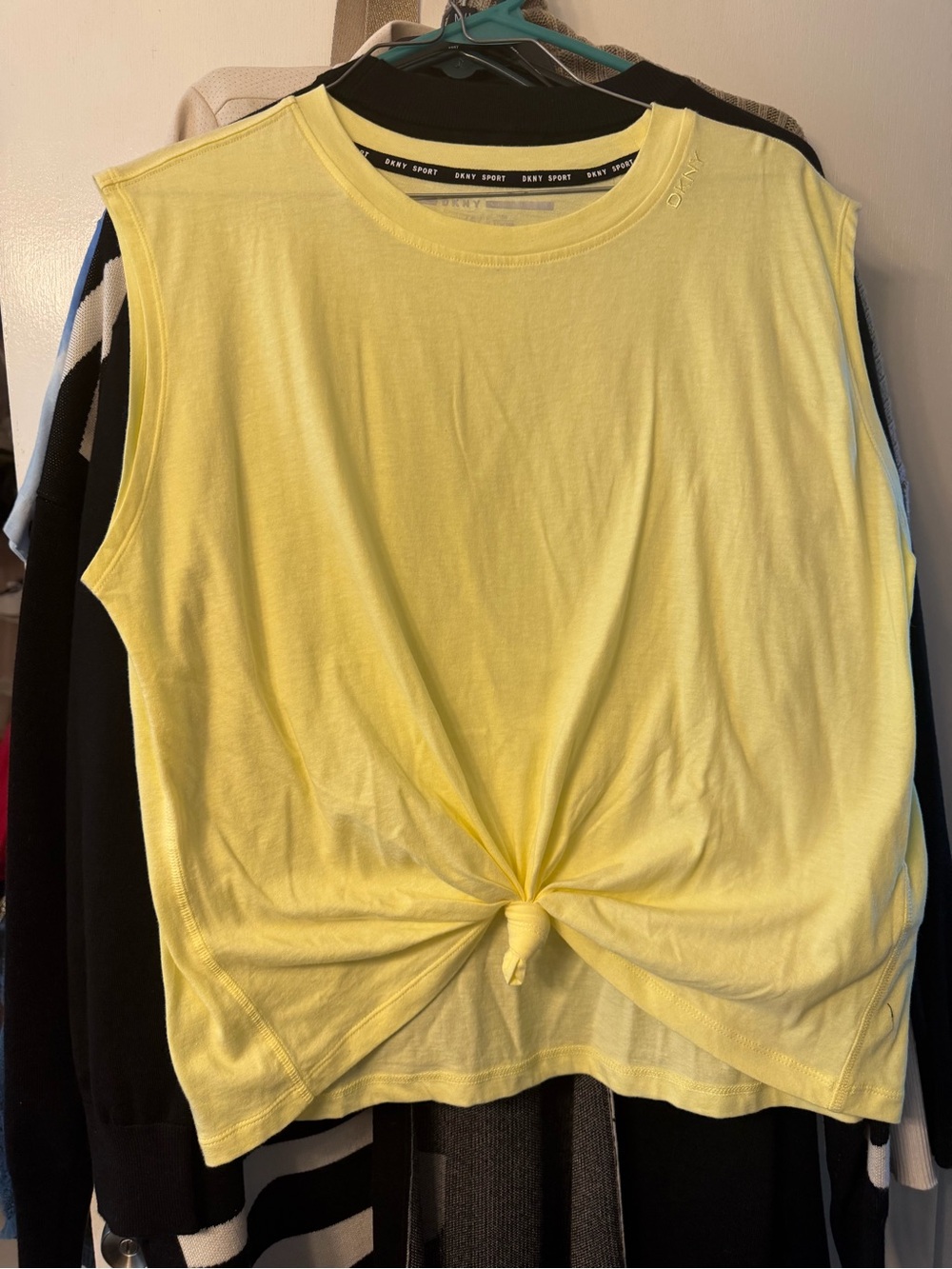 DKNY Yellow Knot-Front Sleeveless Crop Top